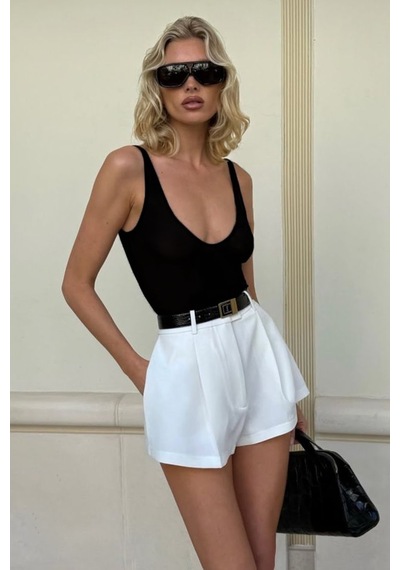 Açelyaokcu Premium Lowry Wide Leg Mini Boy Dokuma Şort Beyaz