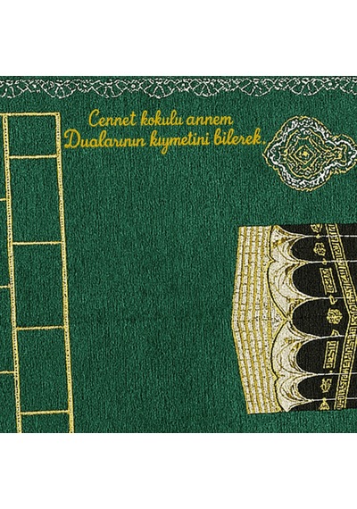 Tesbihane Kişiye Özel Nakış İşlemeli Dini Motifli Saçaklı Yeşil Renk Hediyelik Seccade