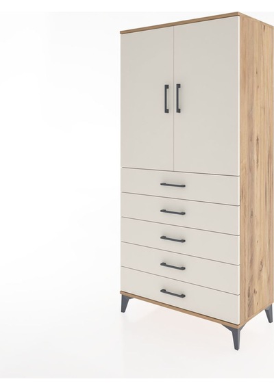 Hyperion Dolap 2 Raflı 5 Çekmeceli 2 Kapaklı 88x44x182 Çam-ay... Çam