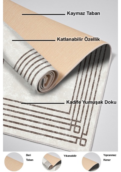 Dekoreko Kaymaz Taban Djt Mutfak Halısı Yıldız Deri Modern M5142 Bej