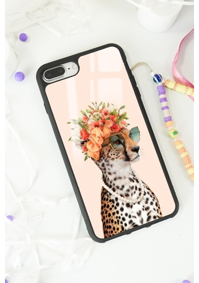 Apple Uyumlu iPhone 7 Plus - 8 Plus Influencer Leopar Kedi Tasarımlı Glossy Telefon Kılıfı Çok Renkli