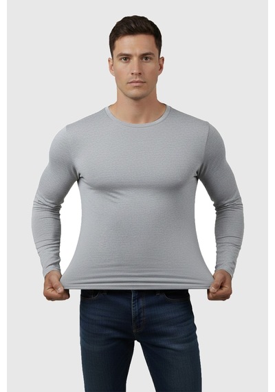 Rizzup Gri Dar Kalıp Likralı %90 Pamuk Erkek Sweatshirt Vücuda Oturan İnce Penye Sweat 2300423