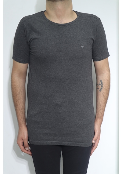 Santa Dmctekstil Erkek Düz Spor Kesim Dar Kalıp Bisiklet Yaka Basic T-shirt Füme