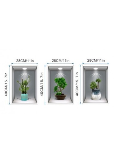 3d Çiçek Vazo 3 Lü Set Gri Fon Duvar Sticker Renkli