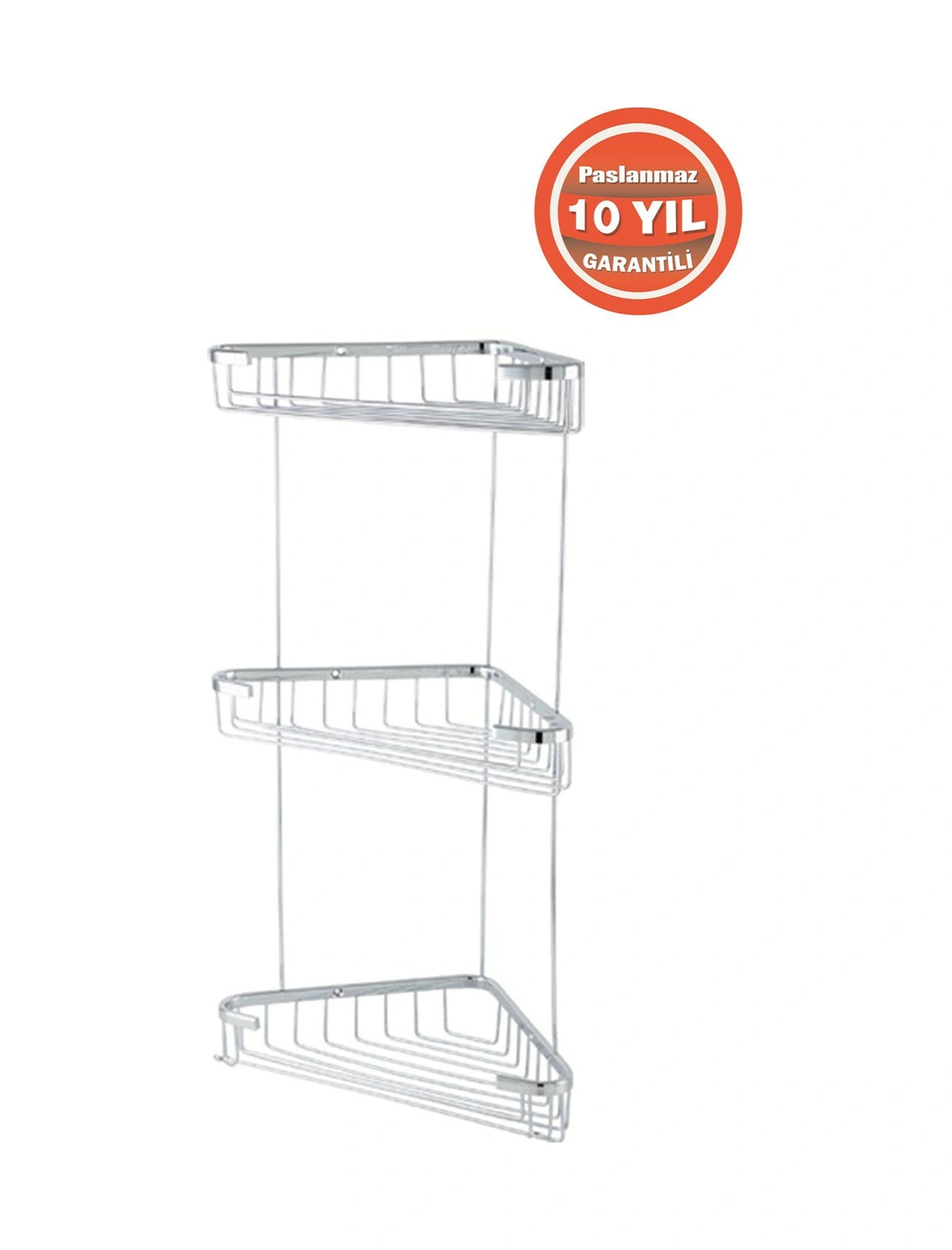 Çelik Banyo Paslanmaz Pirinç Eda 3'lü 18x18 Cm Şampuanlık Banyo Rafı Krom