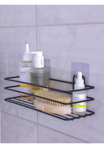 Siyah Yapışkanlı Çok Amaçlı Banyo Düzenleyici Rafı Duş Organizeri Mutfak Rafı Siyah