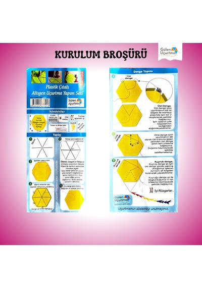 Uçurtma Yapım Seti / Naylon Altıgen / Plastik Çıtalı / Mor