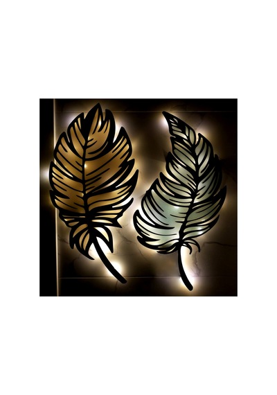 Led Işıklı Epoksili Ahşap Yaprak Tablo Dekoratif Duvar Dekorlu Gece Lambası Sarı - 758433006 Sarı