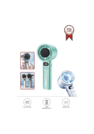 Torima F-21 Yeşil Dijital Ekranlı 120 Hız Ayarlı Taşınabilir Mini Fan