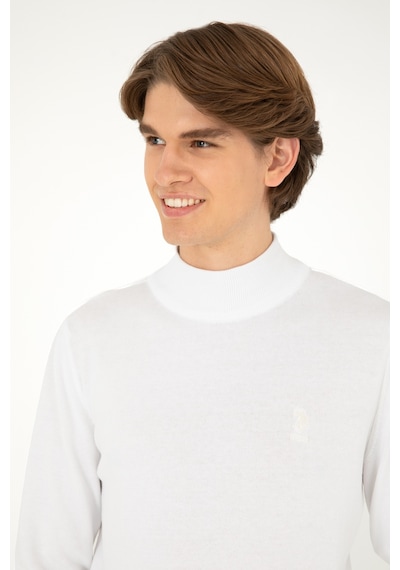 U.S. Polo Assn. Erkek Slim Fit Yarım Boğazlı Beyaz Basic Kazak 50288887-VR013 U.S. Polo Assn. Erkek Slim Fit Yarım Boğazlı Beyaz Basic Kazak 50288887-VR013