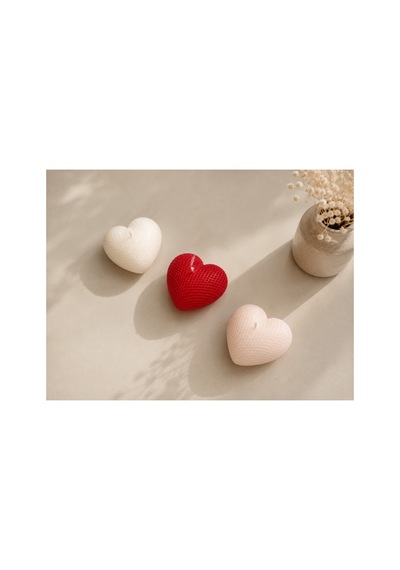 3 Lü Kalp Mum Seti Dekoratif Dokulu Kalp Mum Beyaz-kırmızı - 909731305 Beyaz-kırmızı - 909731305 Beyaz-kırmızı