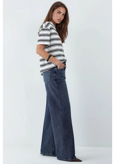 Hiccup Geniş Paça Raw Kot Pantolon Orta Mavi Denim