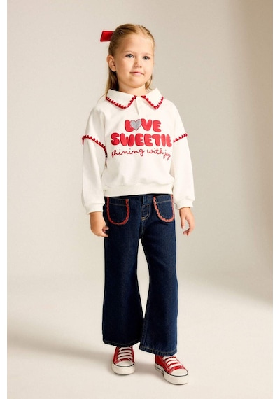 Defacto Polo Yaka Baskılı Kalın Sweatshirt Kumaşı Sweatshirt Kız Bebek I0898a526auer105 Ekru-er105