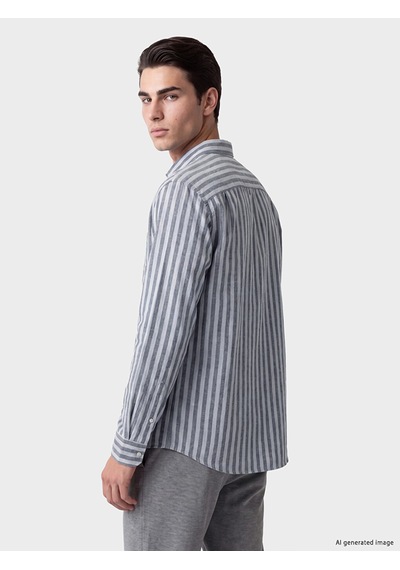 Lcwaıkıkı Classic İndigo Regular Fit Çizgili Balıksırtı Erkek Gömlek