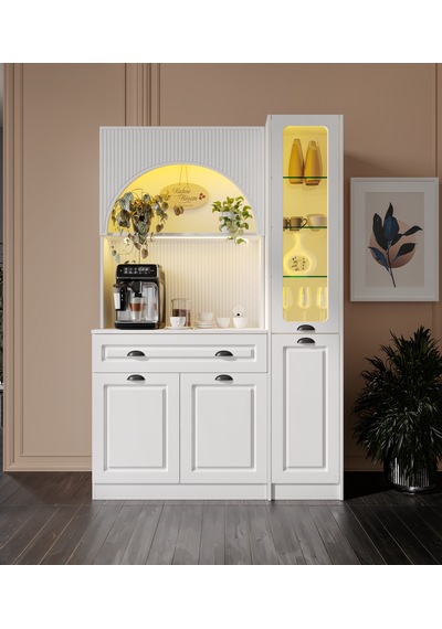 Guneystore Armoni Black Midi Kahve Köşesi Sağ Vitrinli Komple Mdf Beyaz