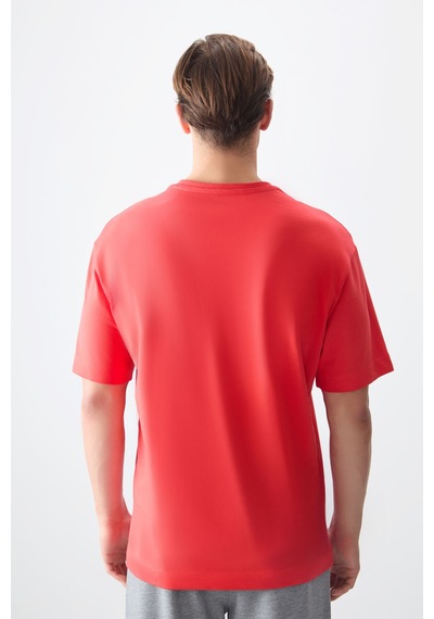 Air Jones Tommy Life Fiesta %100 Pamuk Kalın Yumuşak Dokulu Oversize Fit Basic Erkek T-shirt - 88353 Kirmizi