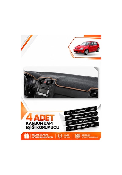 Volkswagen Golf 5 2003-2009 Uyumlu Ön Torpido Koruma Kılıfı Örtüsü - Siyah Kahverengi