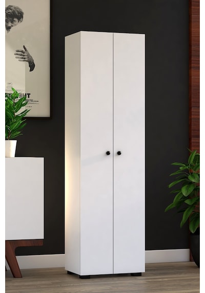 Tocco 1001 Ela 2 Kapaklı 8 Raflı Çok Amaçlı Dolap-Beyaz