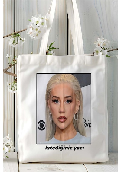 Art Hediye Christina Aguilera Baskılı Bez Çanta Omuz Çantası Kişiye Özel Desen 4 Çok Renkli