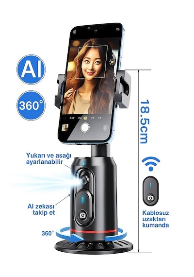 360 Yüz Takipli Rgb Işıklı Profesyonel Gimbal Tripod Telefon Sabitleyici Fotoğraf & Video