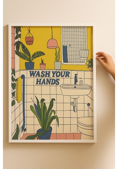 Lamine Çerçeveli Pvc Korumalı Uv Baskı Wash Your Hands Duvar Tablosu Modern & Şık Duvar Dekoru Ahş