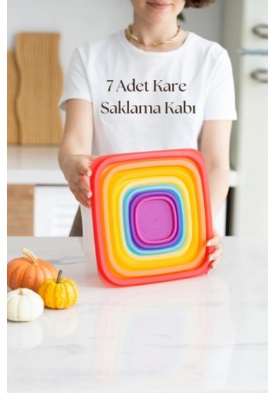 Kare 7 Parça Hava Almaz Sızdırmaz Saklama Kabı Seti Renkli Kapak 200/330/630/1100/1800/3300/5600 Ml Diğer