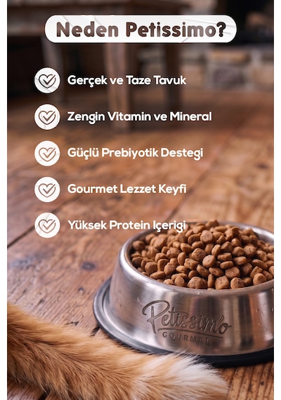 Petissimo Gourmet Gerçek Tavuklu Premium Yetişkin Kedi Maması 2,5 Kg - Kısırlaştırılmış, Düşük Tahıllı