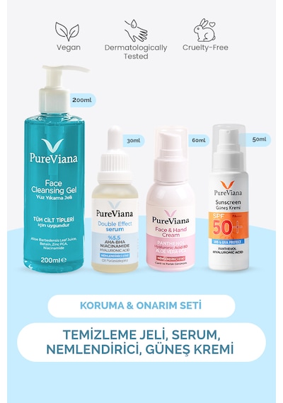 Pureviana Cilt Bariyerini Güçlendiren Koruma & Onarım Seti 4 Lü Temizleme, Serum, Nem, Spf