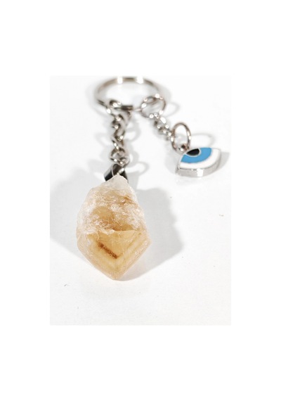 Ham Sitrin Taşı Ve Nazar Figürlü Özel Tasarım Anahtarlık Çok Renkli