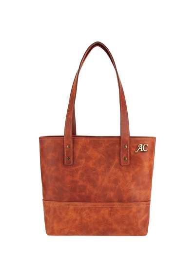 Twingold İsme Özel Tote Bag El Omuz Çantası - %100 Rainbow Deri - Ac03003 - Tobacco Tobacco