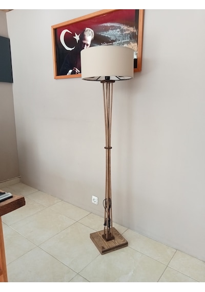 Ahşap Lambader Köşe Lambası Bej-Ceviz Renk