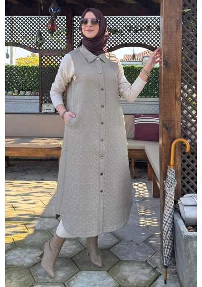 Rabia Şamlı Safir Kapitone Yelek Vizon Çok Renkli
