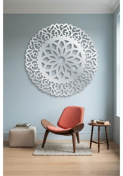 Lotus Mandala Metal Duvar Tablosu - Duvar Sanatı - Duvar Dekoru - Gümüş