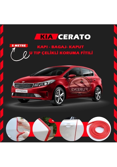 Kia Cerato Oto Araç Kapı Koruma Fitili 5metre Parlak Kırmızı Renk