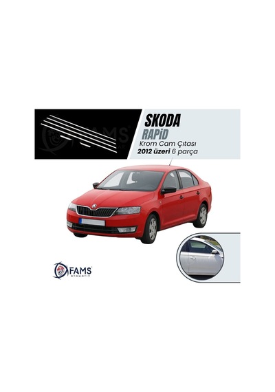 Skoda Rapid Krom Cam Çıtası 2012 üzeri 6 Parça Paslanmaz Çelik (Sedan)