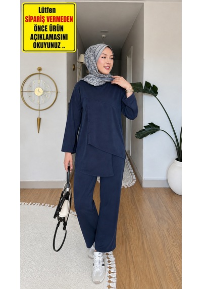 Lacivert & Açık Kahve Asimetrik Kesim İnce Pike Kumaş İkili Takım Modern Ve Rahat Şıklık Lacivert & Açık Kahve Asimetrik Kesim İnce Pike Kumaş İkili Takım Modern Ve Rahat Şıklık