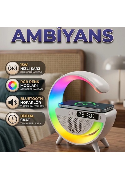 15w Kablosuz Şarjlı Led Atmosfer Lambası 13 Renk Modlu Dijital Ekranlı