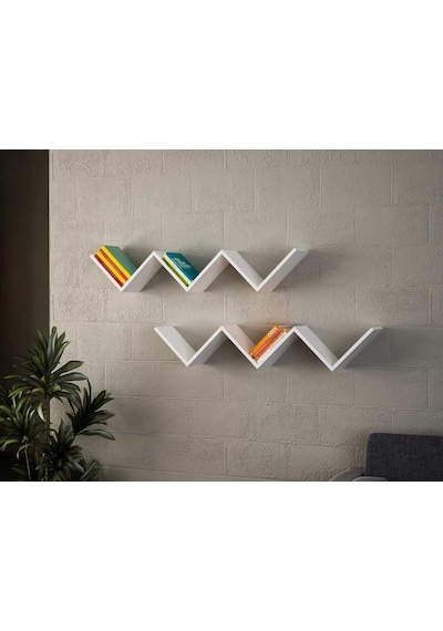 Dekorister Zig Zag Kitaplık Beyaz
