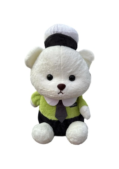 Şapkalı Kravatlı Sevimli Peluş Ayıcık Uyku Arkadaşım Hediyelik Peluş Ayı 50 Cm Beyaz