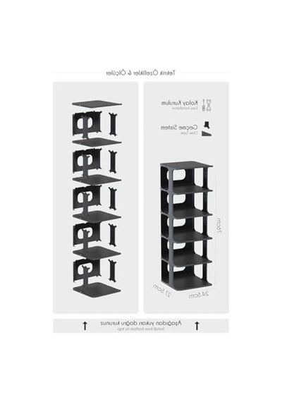 Modern 5 Katlı Portatif Ayakkabılık 76 X 24.5 X 27.5 Cm Açık Ceviz