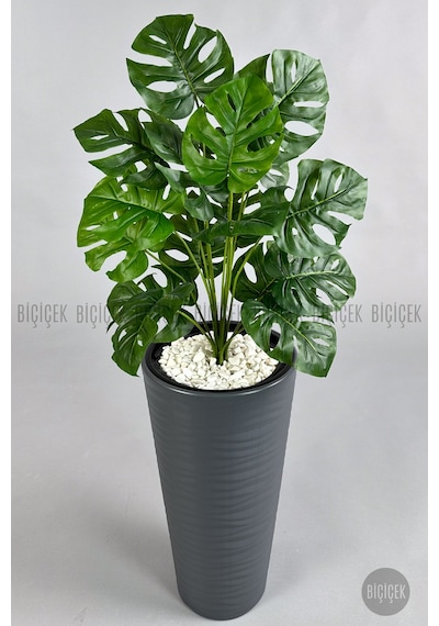 Biçiçek Yapay Monstera Deve Tabani Bi̇tki̇si̇ 130 Cm Antresi̇t Kumsal Saksıda