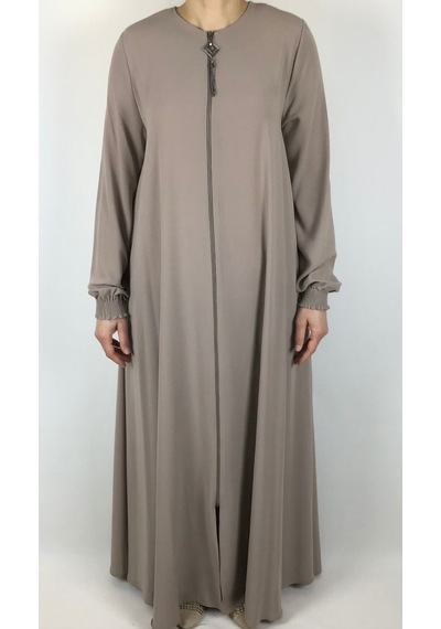Önü Fermuarlı Gizli Cepli Mevlana Model Ferace Krem