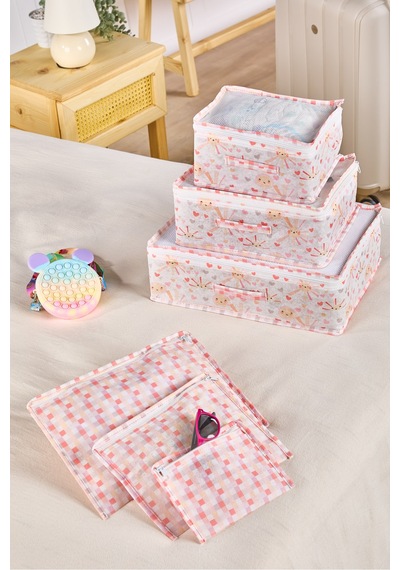 Serstil Little Sun Serisi Altılı Pembe Desenli Seyahat Valiz Düzenleyici Set