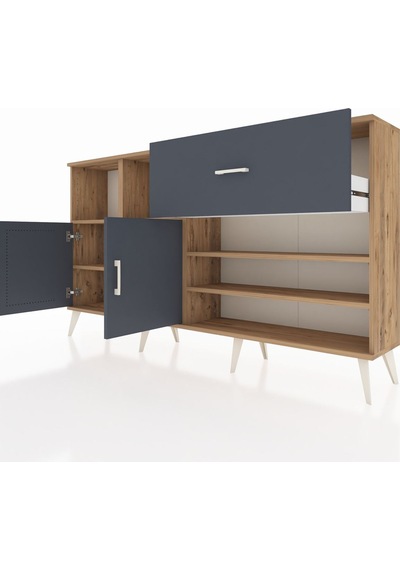 Arges Konsol 6 Raflı Tek Çekmeceli 2 Kapaklı 176x30x99 Çam-antrasit Antrasıt - Atlas Çam Arges Konsol 6 Raflı Tek Çekmeceli 2 Kapaklı 176x30x99 Çam-antrasit Antrasıt - Atlas Çam