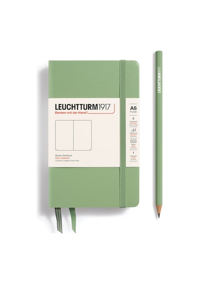 Leuchtturm1917 Not Defteri Cep Boy A6 , Sert Kapak, 187 Numaralandırılmış Sayfa, Düz, Adaçayı Yeşil