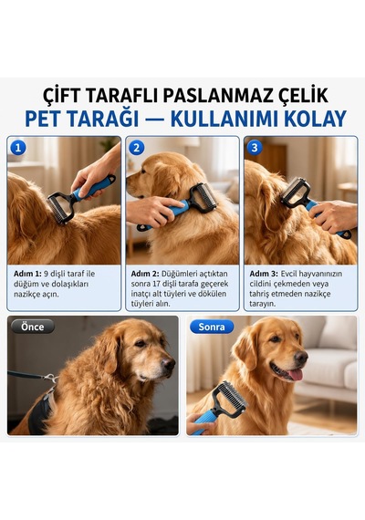 Kıtık Açıcı Tarak Kedi Köpek Tüy Topak Açıcı Paslanmaz Metal Dişli Kaymaz Saplı Evcil Hayvan Bakım Fırçası Uzun Kısa Tüylü