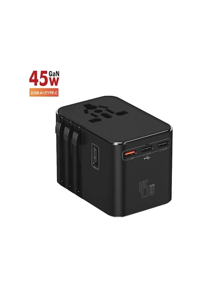 Universal Seyahat Priz Dönüştürücü Adaptör, 45w Şarj Cihazı, 2x Usb Girişi, 3x Type-c Girişi, U