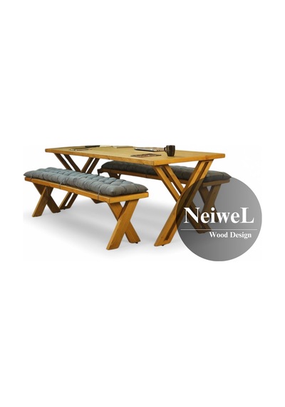 Neiwel Adel Doğal Ahşap Banklı Toplantı Masasıı x 100 x 280 Açık Ceviz