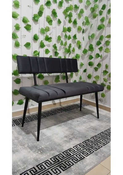 Özcan Metal Siyah Metal Ayaklı Sırtlı & Sırtsız Mutfak Salon Antre Yatak Odası Puf Bank Oturak Takımı Lacivert