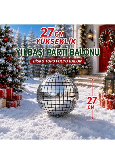 Yüksek Kalite 10adet 27cm Gümüş Aynalı Disko Topu Folyo Balon Gümüş Aynalı Disko Topu Yılbaşı Balonu